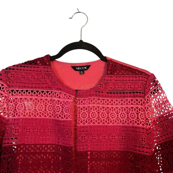 Misook Petite Small Crocheted 3/4 Sleeve Pink Blazer Jacket Topper - Picture 3 of 11